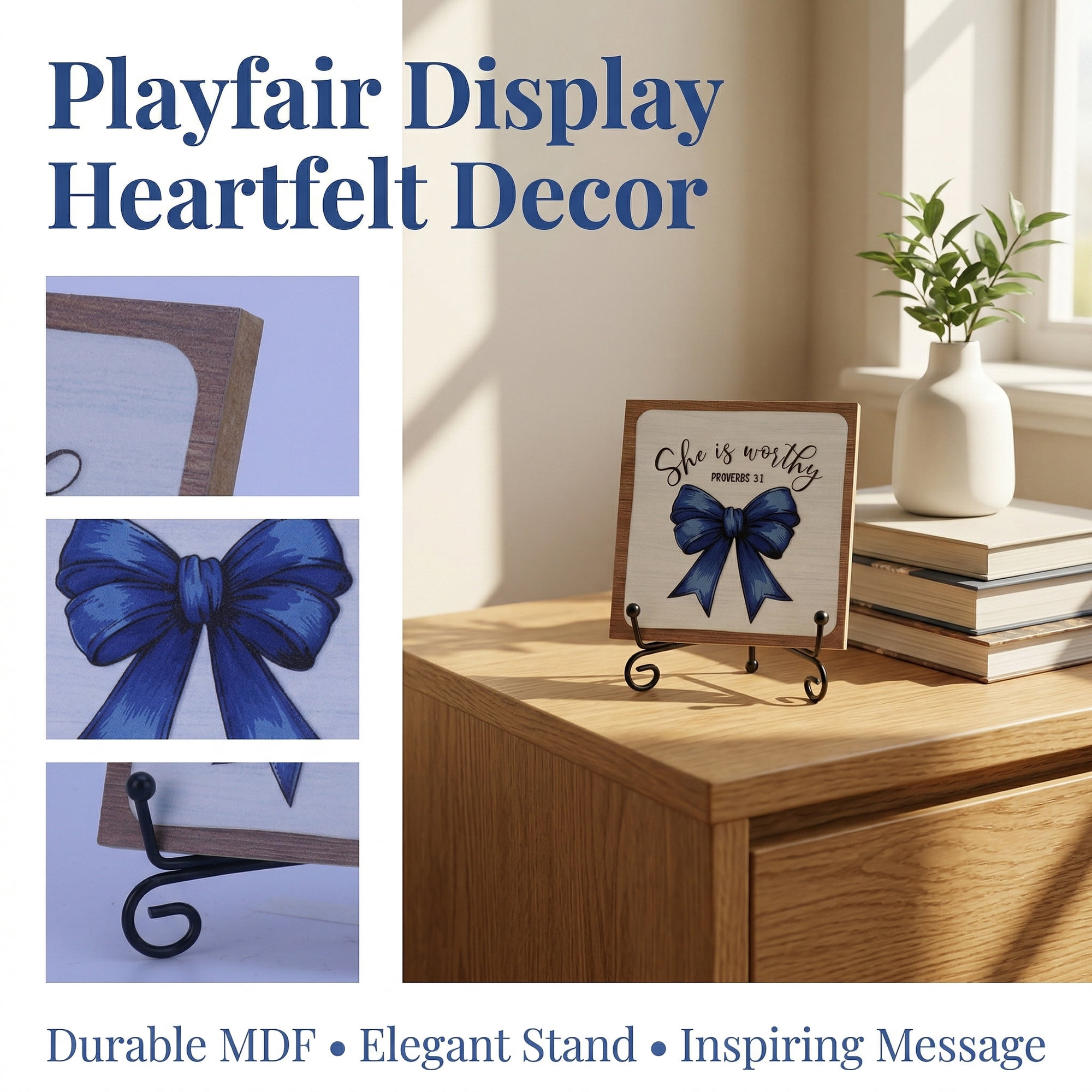 Unique Bargains Extra Stable Desk Sign Gift Square Keepsake Plaque Bow Pattern 3.9in