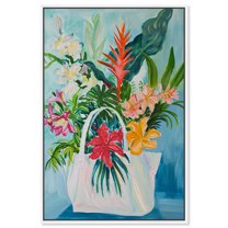 Tropical Flower Bag Flowers In Vase Paintings Canvas Wall Art by Art Remedy, White Floater Frame, 17" x 25"