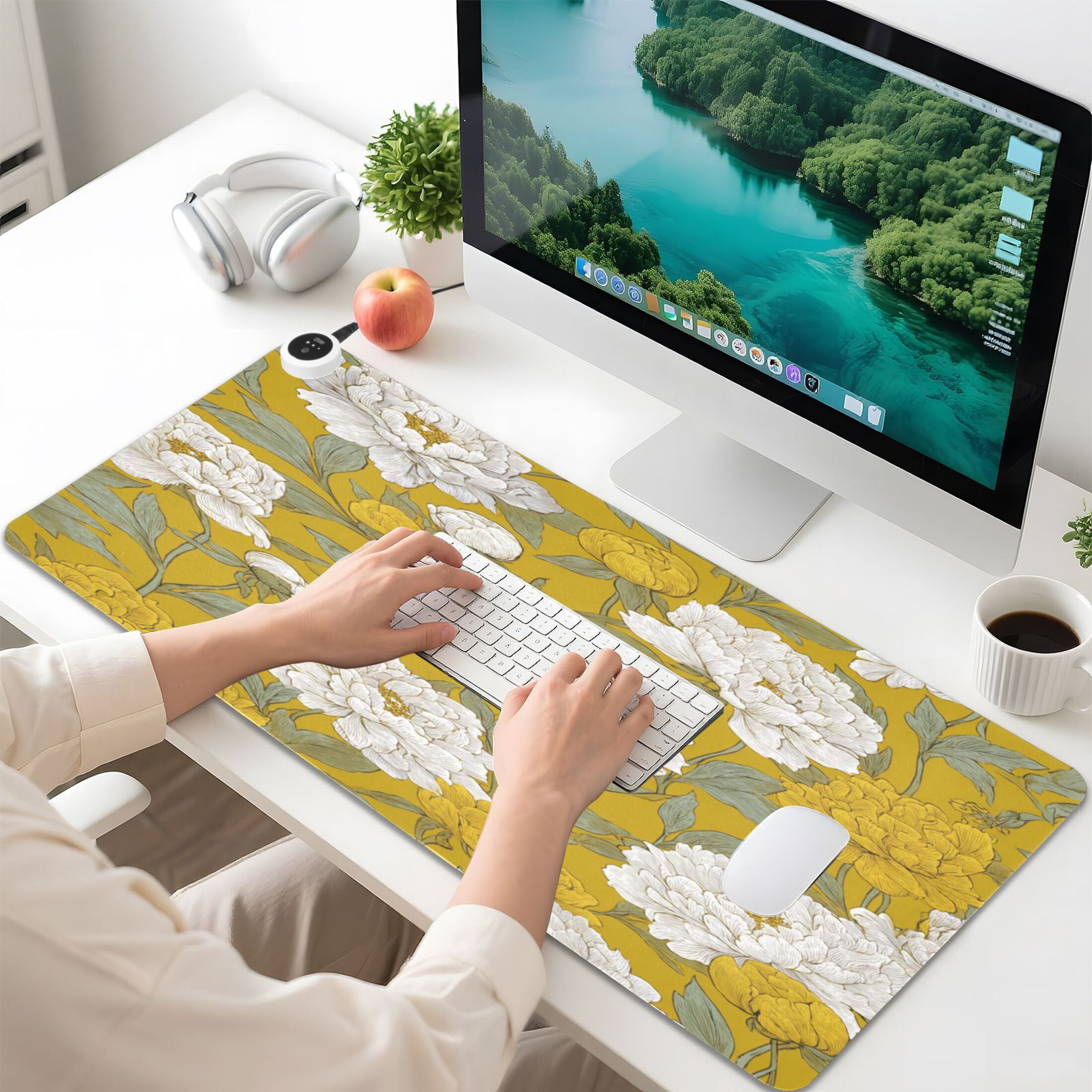 Large Heated Desk Mat Mouse Pad 31.5"x13"PU Leather Graphene Heating Desk Warmer with 3 Temperature Settings 110V US Plug Non-Slip Warm Pad for Home, Office, and Gaming Orchids Of The Retro Era