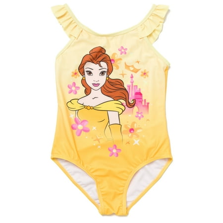 

Disney Princess Belle Little Girls One Piece Bathing Suit Yellow 5