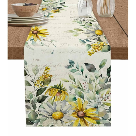 Flowers Eucalyptus Table Runner Vintage Botanical Floral Leaves Tablerunners 13 x 70 Inch, Table Decorations Tabletop Scarf for Summer Gathering Holiday Farmhouse Kitchen Dining Decor