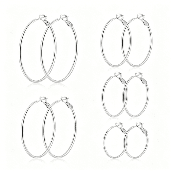DESIGNICE 5 Pairs Silver Hoop Earrings for Women,30/40/50/60/70 Mm Hypoallergenic Hoop Earrings,Lightweight Dangle Set Stainless Steel Earrings