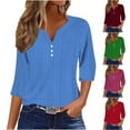 thumbnail image 4 of Women's 3/4 Sleeve V-Neck Eyelet Top 2025 - Summer Holiday Tunic Blouse | Yubnlvae | Summer Tops for Women 2025 Trendy 3/4 Sleeve V Neck Eyelet Shirts (Blue | 5XL), 4 of 5