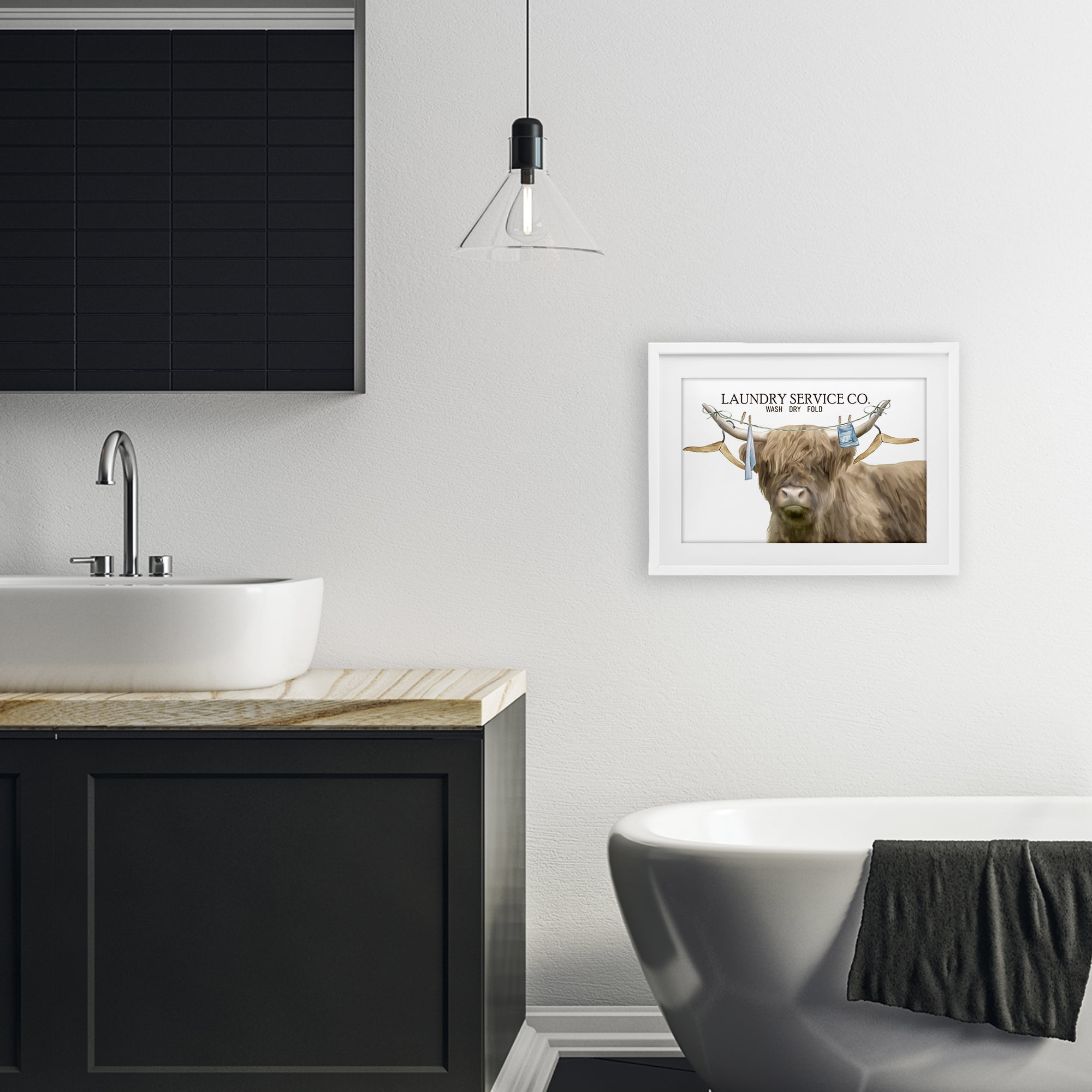Laundry Service Cattle White Framed Print Under Glass, design by Kim Allen