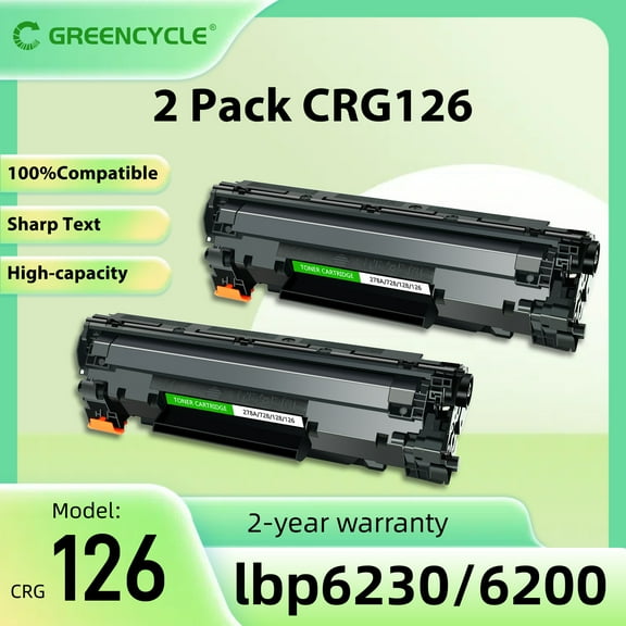 GREENCYCLE 2 Pack CRG126 Compatible Black Toner Cartridge Replacement for Canon 126 CRG-126 High Yield Toner Use with ImageClass LBP6200d LBP6230dw Printer