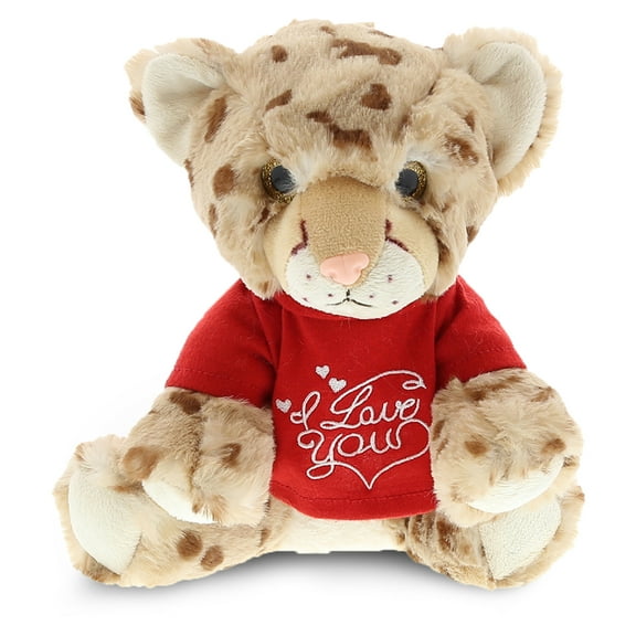 DolliBu I LOVE YOU Plush Squat Cheetah – Cute Stuffed Animal with Red Shirt for Valentine, Anniversary, Romantic Date, Boyfriend, or Girlfriend Gift – 8.5 Inches