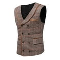 thumbnail image 2 of APEXFWDT Men's Double Breasted Business Wedding Vests Plaid Dress Waistcoat V-Neck Slim Fit Dress Vest Formal Button Down Vest, 2 of 9