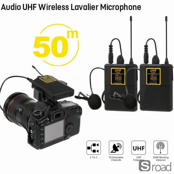 Audio UHF Wireless Lavalier Microphone With 30 Selectable Channels 50m Range For DSLR Camera Interview Live Recording