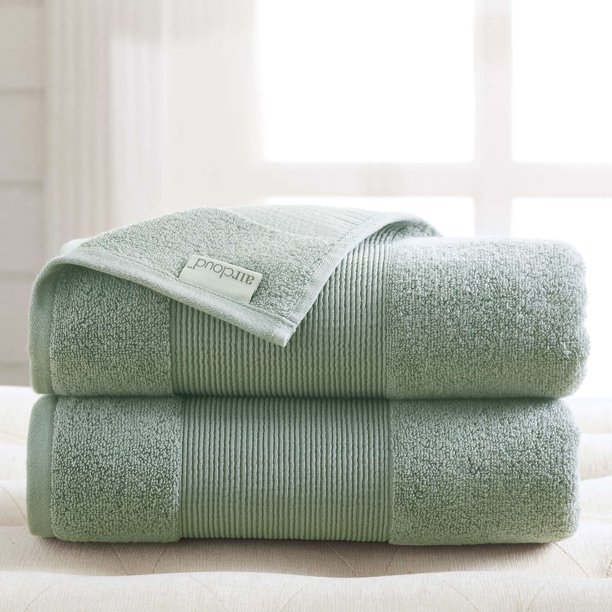AirCloud 100 Cotton 2 Piece Luxury Oversized Bath Sheet Green