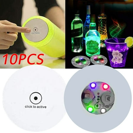

10 Pack RGB LED Bottle Coasters Bottle Glorifier Lighted Up Drink Cups Cocktail Flashing Pads Glorifiers for Bars (Multicolor)