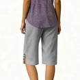 thumbnail image 5 of Womens Bermuda Shorts Cotton Linen Knee Length Elastic Waist Baggy Capris Loose Summer Beach Shorts for Seniors Gray 2XL, 5 of 6