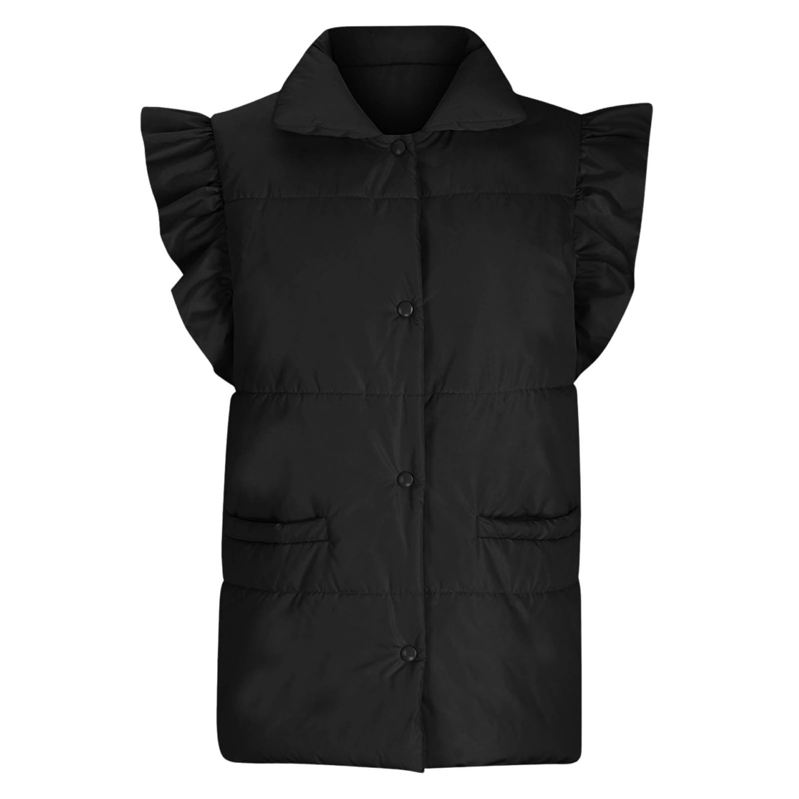 Lenpel Women's Padded Vests Button down Ruffle Sleeveless Puffer Jackets Lightweight Winter Coat with Pockets