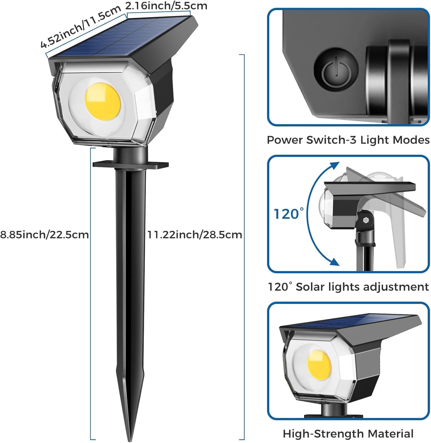 Peasur Solar Lights Outdoor, Solar Spotlights Outdoor Waterproof 3 Modes, 2-in-1 Auto On/Off Solar Spot Landscape Lighting Outside for Tree Plants Yard Garden Pathway