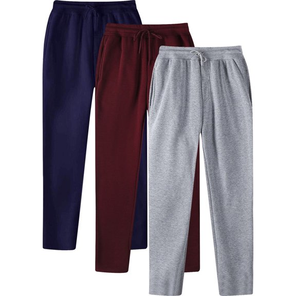 Vekome Lounge Pants for Men Big and Tall 3 Pack Elastic Waist Pants with Drawstring Lightweight Tapered Casual Trousers Loose Bottoms