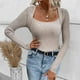 thumbnail image 4 of Gibobby Camiseta de manga larga Y2K Suéter de punto de cuello cuadrado de color sólido delgado sexy para mujer en otoño e invierno (Blanco, M), 4 of 5