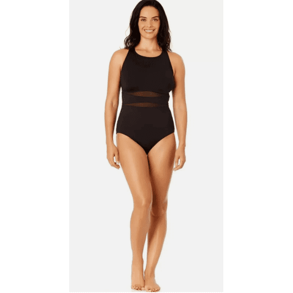 Lands' End Women's High Neck 1 Piece Swimsuit Black Small