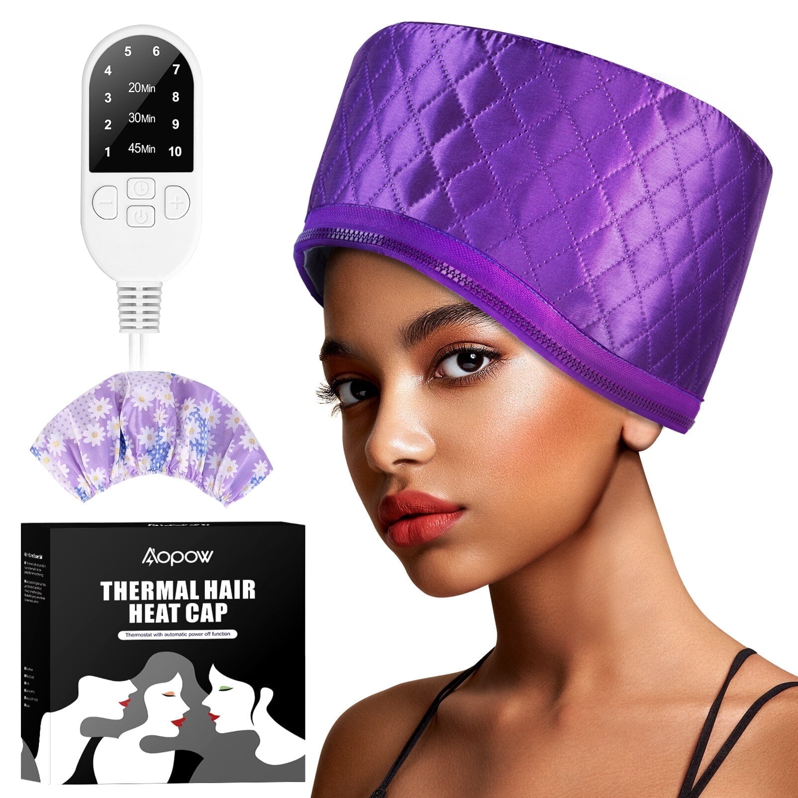 Uarter Hair Steamer Cap Practical Deep Conditioning Women Heating Thermal Heat Cap with 3 Mode Temperature Control, Purple
