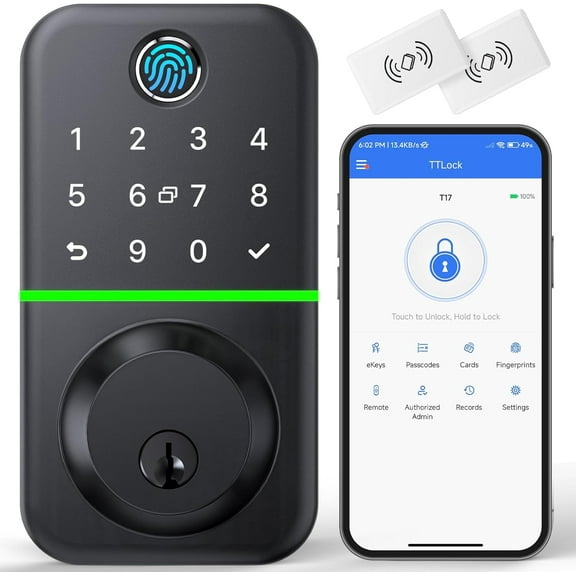 Smart Door Lock Deadbolt with Keypad: Keyless Entry Door Lock - Fingerprint Lock for Front Door - Electronic Lock with Bluetooth and APP Control - Waterproof IP66 for Outdoor