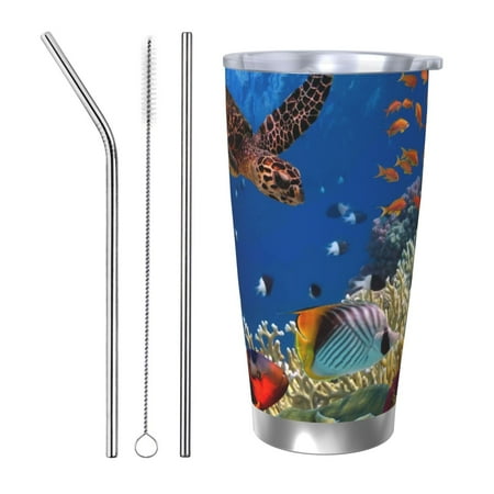 

Salouo Colorful Coral Reef Print 20oz Tumbler with Lid Stainless Steel Vacuum Insulated Tumbler Durable Insulated Coffee Mug Thermal Cup with Splash Proof Sliding Lid-Straw Three-piece Set