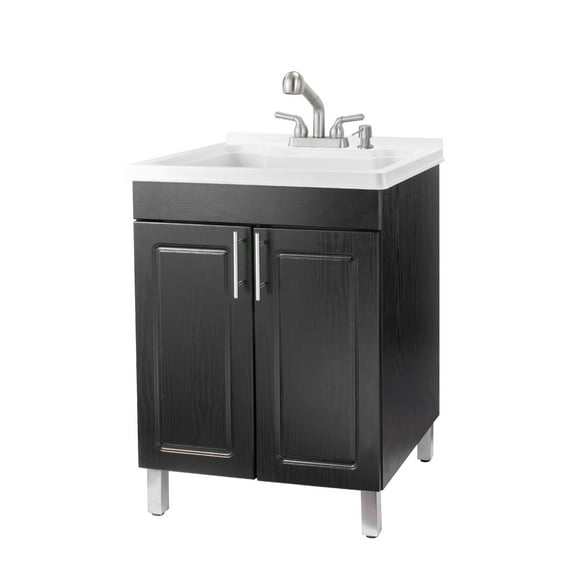 TEHILA Black Utility Sink Laundry Vanity with Stainless Finish Pull-Out Faucet and Soap Dispenser