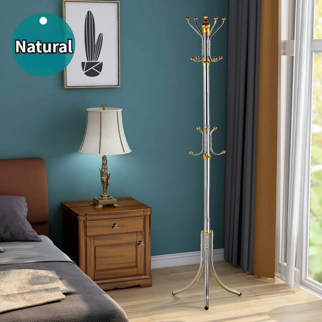 1pc Coat Rack(16 Hooks), Metal Free-Standing Coat Racks Hall Tree Entry-Way Furniture Best For Hanging Up Jacket, Purse, Hand-Bag, Cloth, Hat, Winter Scarf Holder