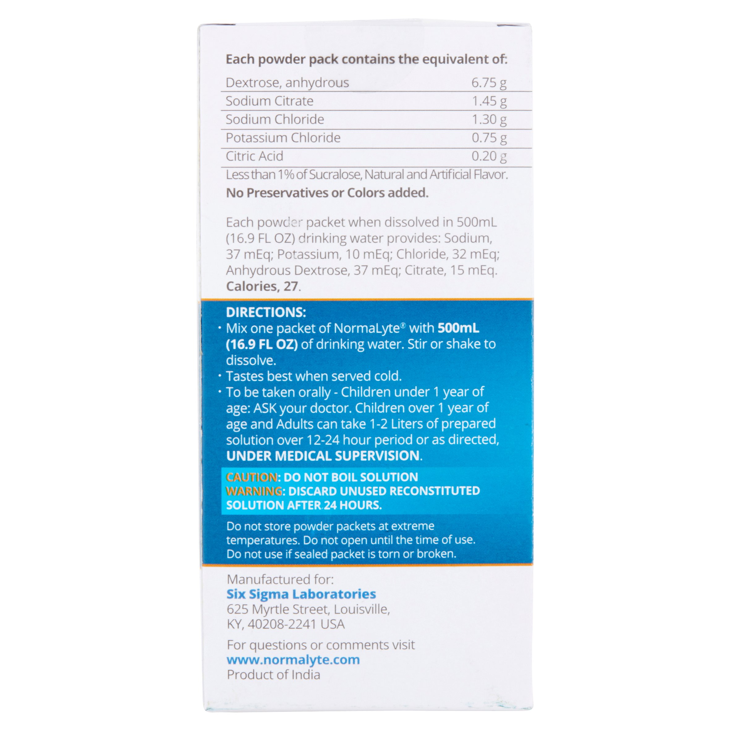 NormaLyte Orange Flavor Oral Rehydration Salts (ORS), 0.37 oz, 6 pack