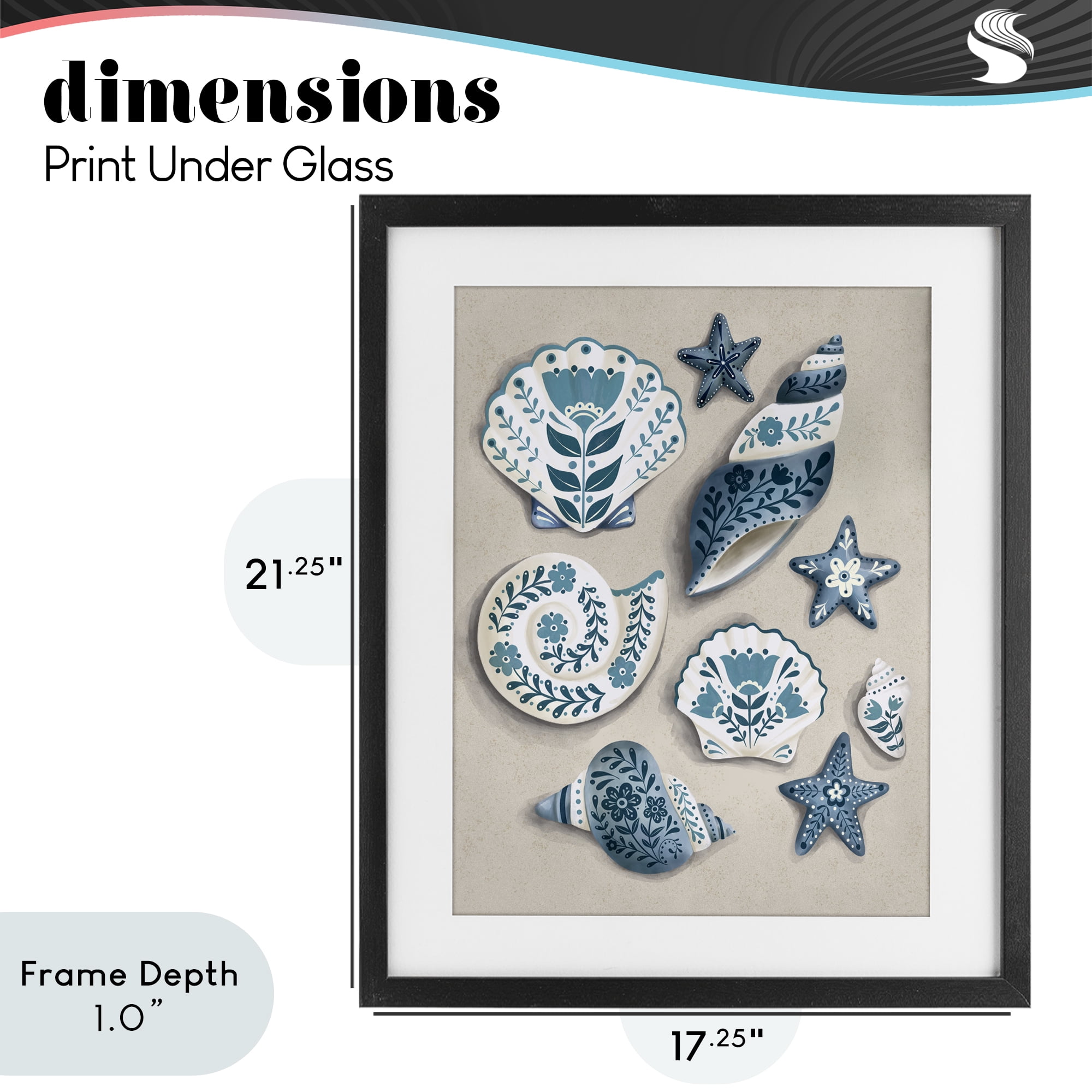 Stupell Industries Teal Nautical Floral Seashells Black Framed Print Under Glass, design by Penny Aguilera