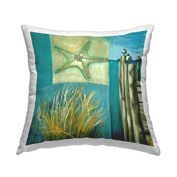 Stupell Industries Nautical Beach View Collage Square Decorative Printed Throw Pillow, 18 x 18