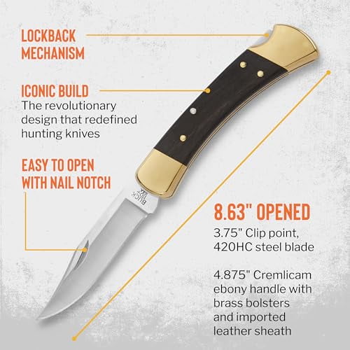 Buck Knives 110 Famous Folding Hunter Knife with Genuine Leather Sheath - TOP SELLER