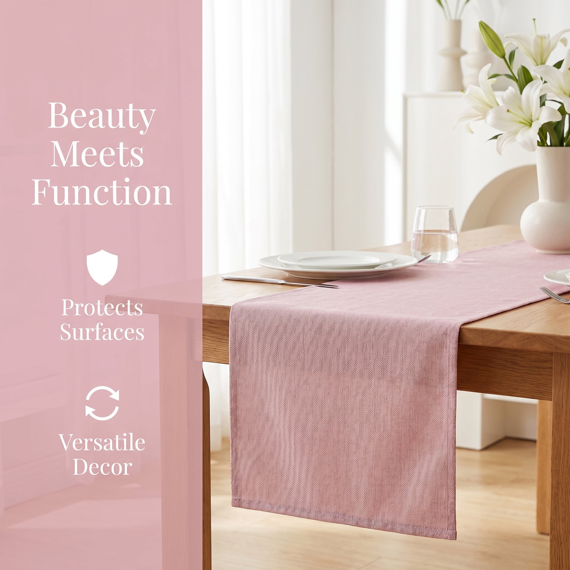 Unique Bargains Dining Table Decoration Washable Polyester Kitchen Runner Pink 13x60.2in