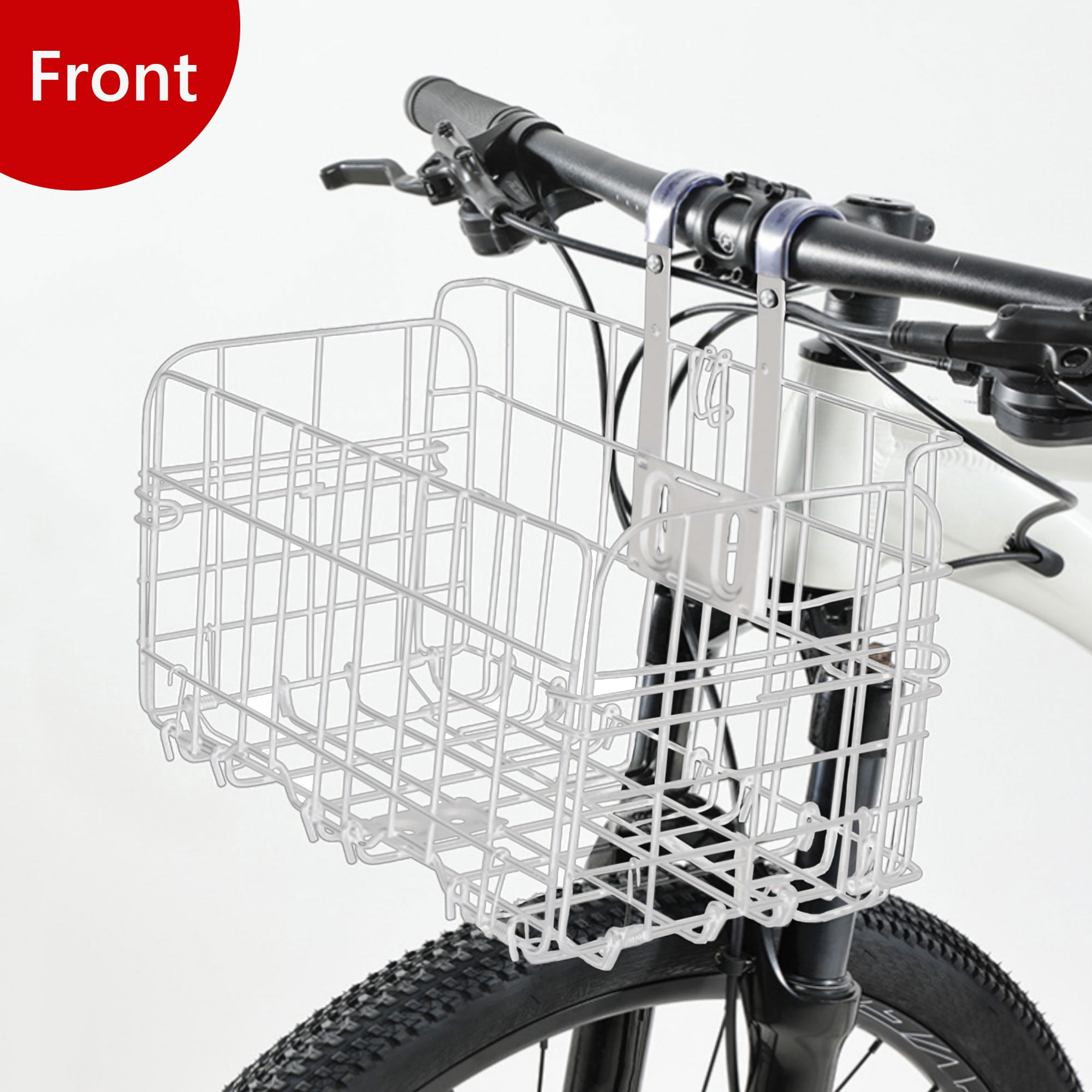 Semfri Folding Bicycle Front Basket Rustproof Removable Metal, Mesh Cover, Easy to Attach to Front Handlebars, Fits Most Bikes (Silver)