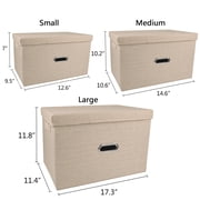 Collapsible Fabric Storage Bin With Handle Lid Foldable Box Linen Large Container Organizer For Home Clothes Storage, Khaki