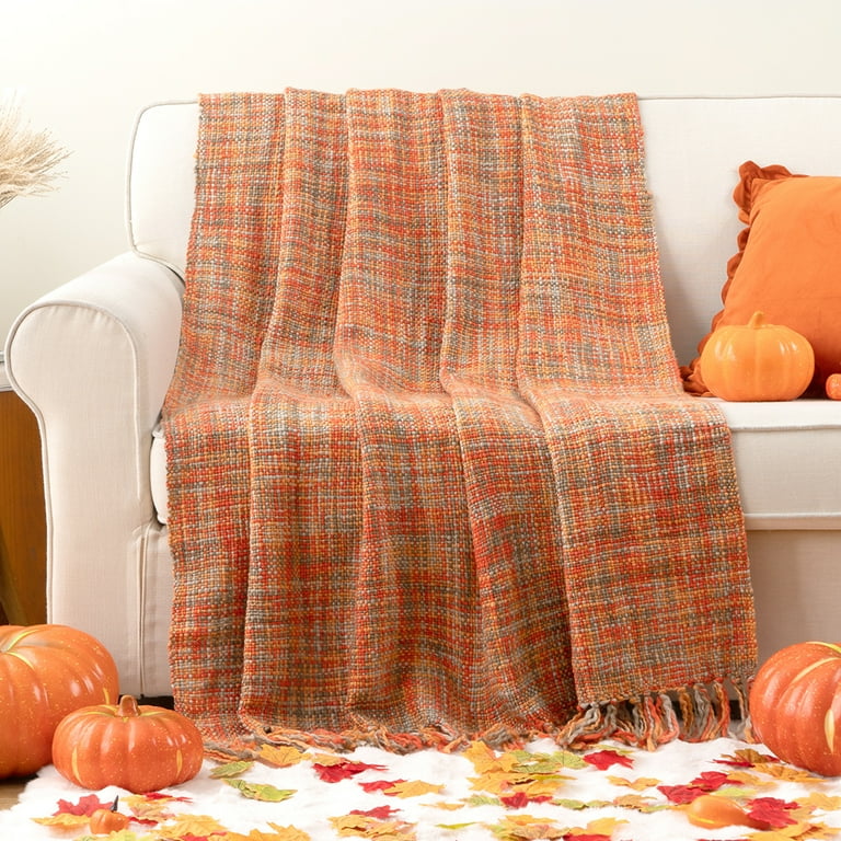 Battilo Rust Orange Throw Blanket with Tassel, 50
