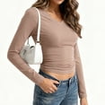 thumbnail image 6 of Sexlip Womens Long Sleeve V Neck Ribbed Knit Fitted Casual Tops Tee Slim Basic Shirt Brown L, 6 of 7