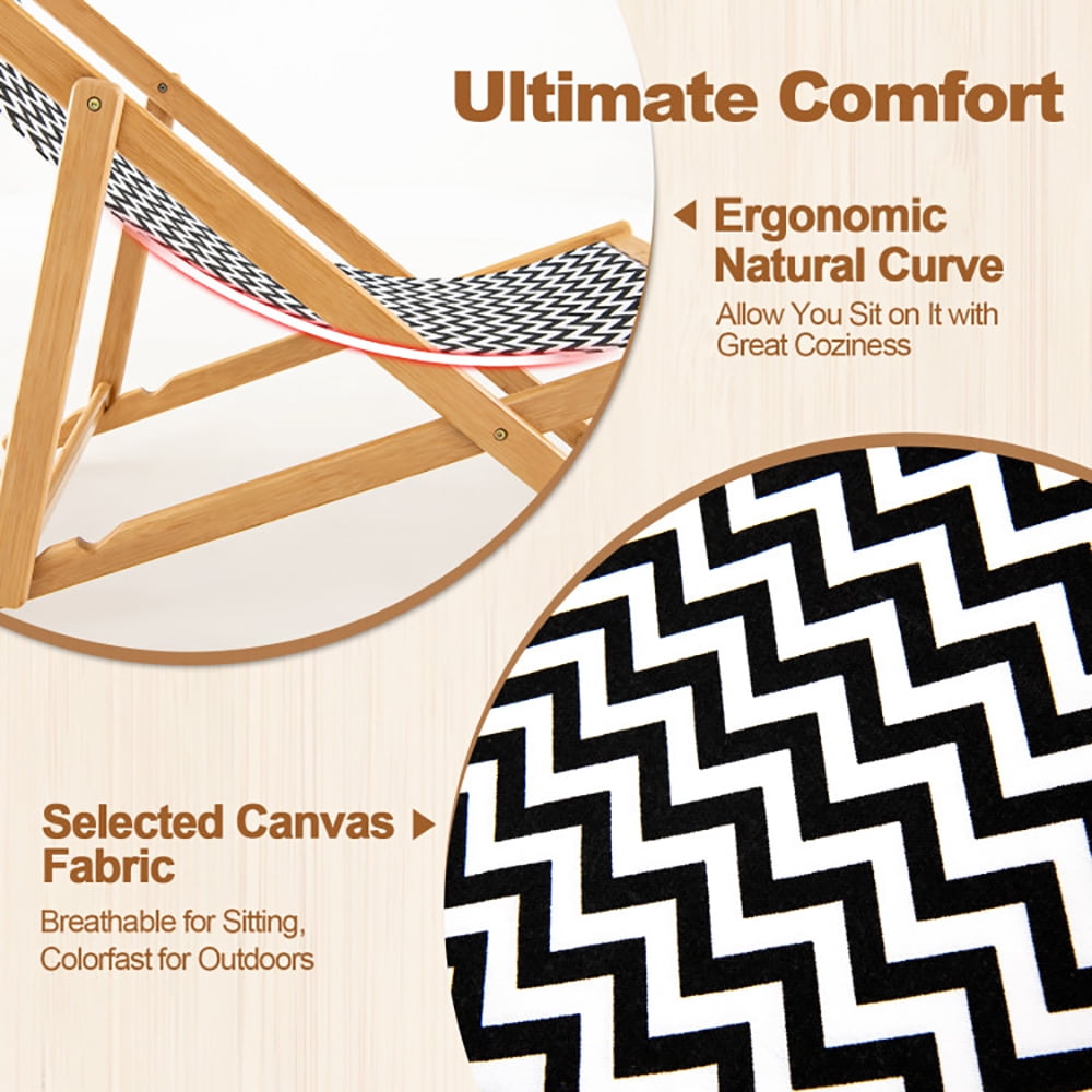 Aimee Lii Folding Bamboo Sling Chair with Adjustable Backrest and Canvas, Patio Loungers, Natural