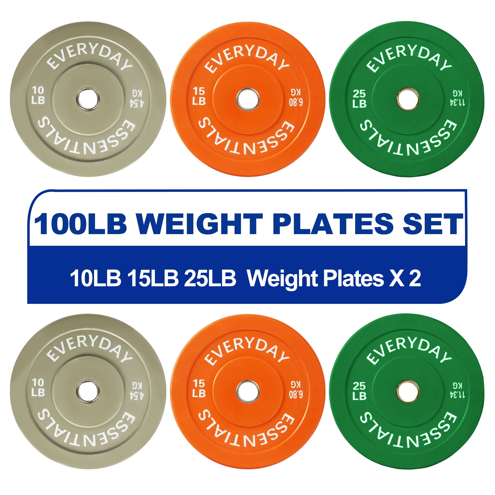 (3 pack) BalanceFrom Bumper Plate with Steel Hub, 100 lb Set Color