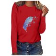 thumbnail image 3 of Fvwitlyh T-Shirts pour Femmes Femmes Imprimé O T-shirt Manches Longues Blouse Décontractée Top Rouge, S, 3 of 3