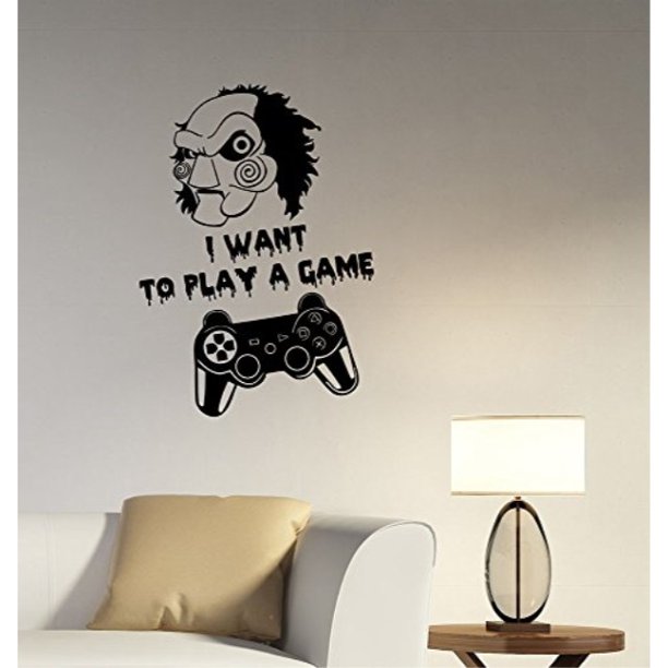 Jigsaw I Want To Play A Game Quote Vinyl Wall Decal Gamer Gamepad Joystick Sticker Video Gaming Art Movie Decorations For Home Room Bedroom Horror Decor Ideas Gm4 Walmart Com