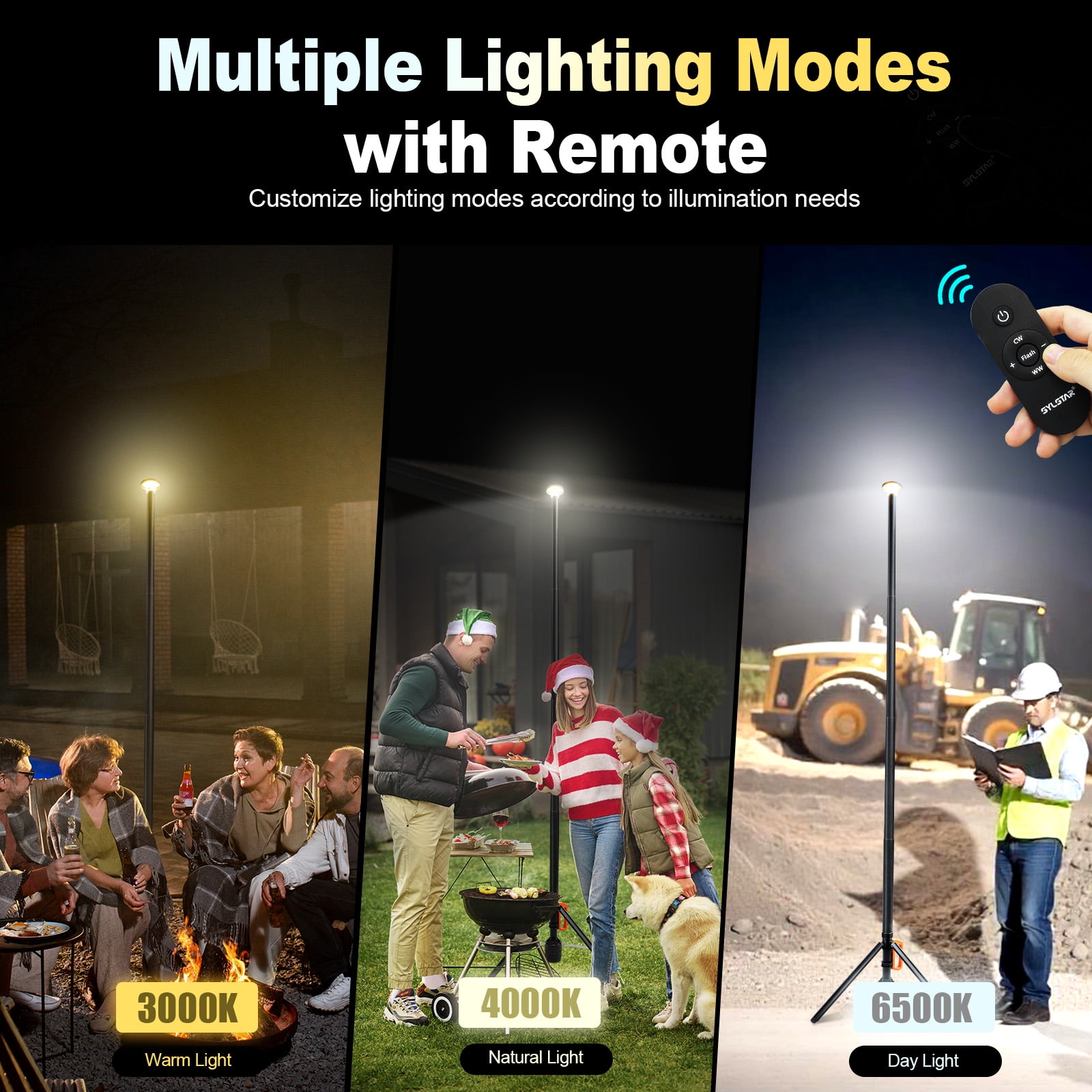 SideKing 360° Rechargeable Camping Light with Remote &Tripod Stand (8.4Ft) 3000LM LED Work Light 6000mAh Battery Ultra Bright 3CCT Dimmable Portable Telescopic Camp Light for Outdoor, Jobsite