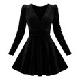 thumbnail image 3 of Byworldtasic Women's V Neck Velvet Midi Dress Long Sleeve Formal Cocktail Dress High Waist A-Line Flowy Dress for Wedding Guest, 3 of 7