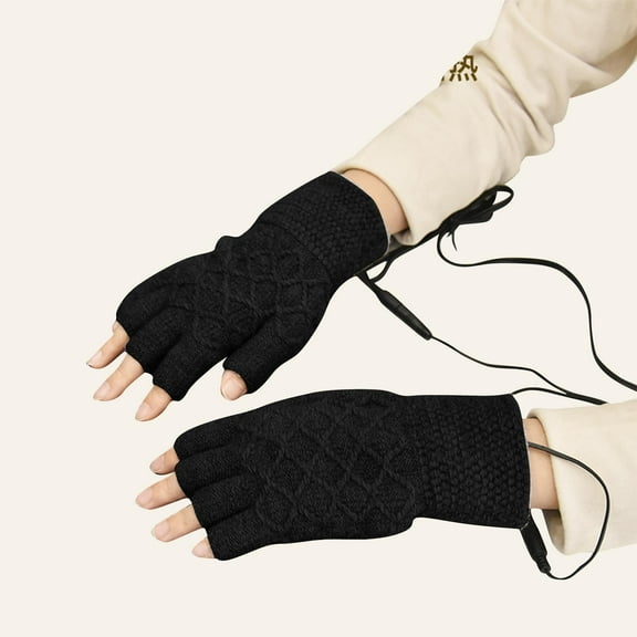 TMOYZQ Fingerless Gloves for Women USB Heated Half Finger Gloves Winter Computer Typing Washable Heating Gloves Knit Open Finger Gloves