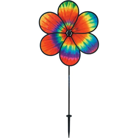 In the Breeze 2630 — 19-inch Tie Dye Daze Flower Spinner — Mesmerizing, Colorful Wind Spinner for Yards and Gardens