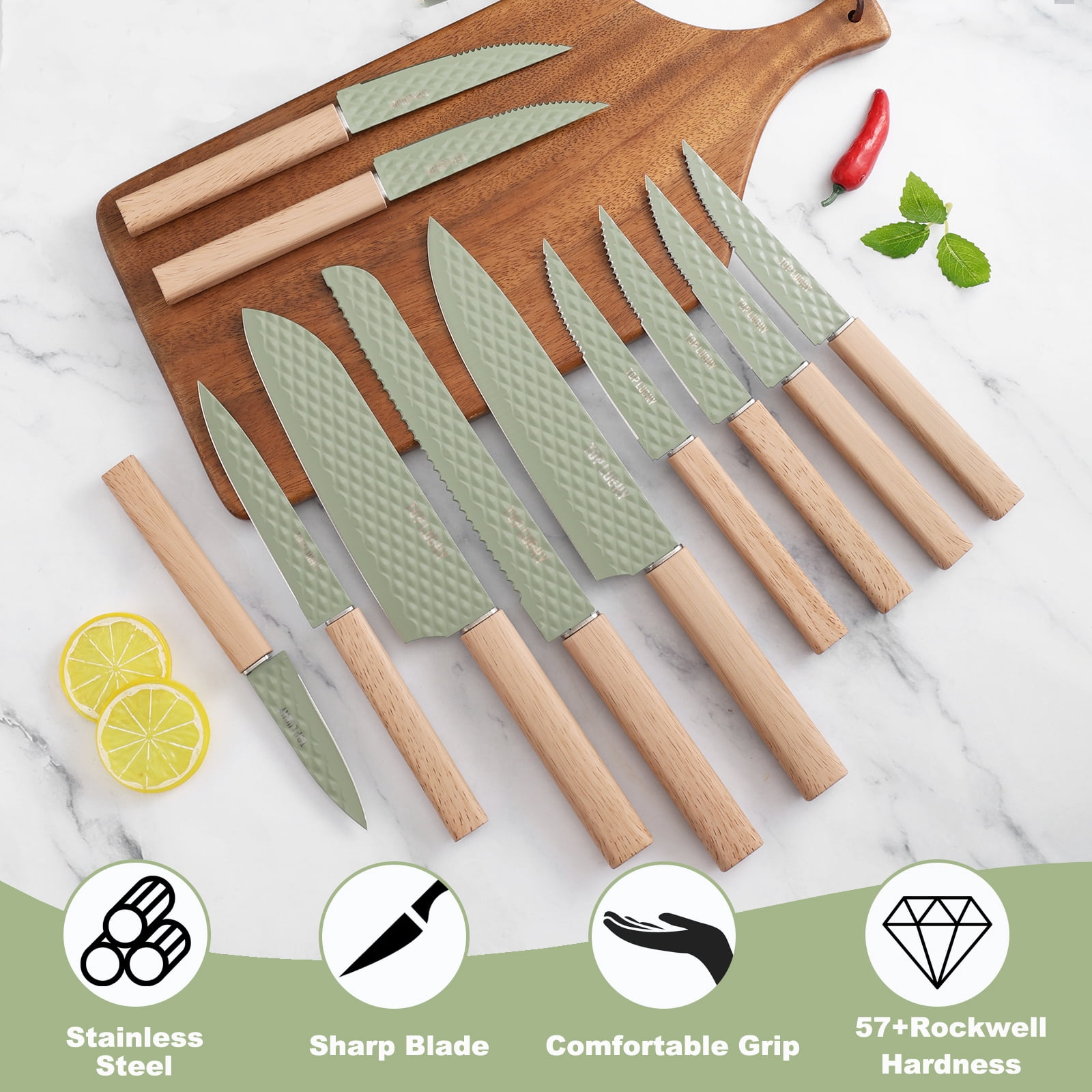 In-Drawer Kitchen Knife Set, 12 Pieces Knife Block Set with In-Drawer Knife Organizer, Sharp & Non-stick Stainless Steel Chef Knife Set, Kitchen Knives Set for Kitchen Home Apartment
