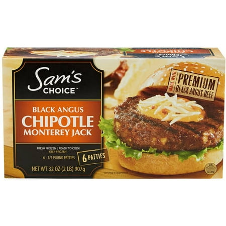 Sam's Choice Black Angus Chipotle Monterey Jack Beef Patties, 2 Lbs