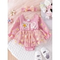 thumbnail image 2 of aturustex Infant Baby Girl 1st Birthday Romper Dress 0 3 6 9 12 18M Newborn Daisy Print Long Sleeve Bodysuits Sweetheart Neck Jumpsuit Tulle Dress witn Cute Casual Clothes for Birthday Party, 2 of 8