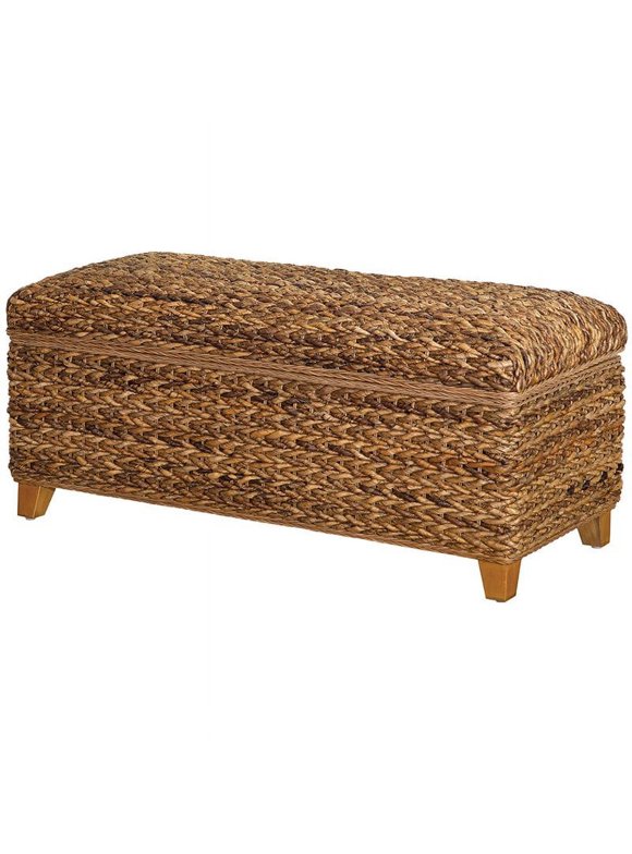 Kingfisher Lane Woven Banana Leaf Bedroom Bench in Amber and Honey