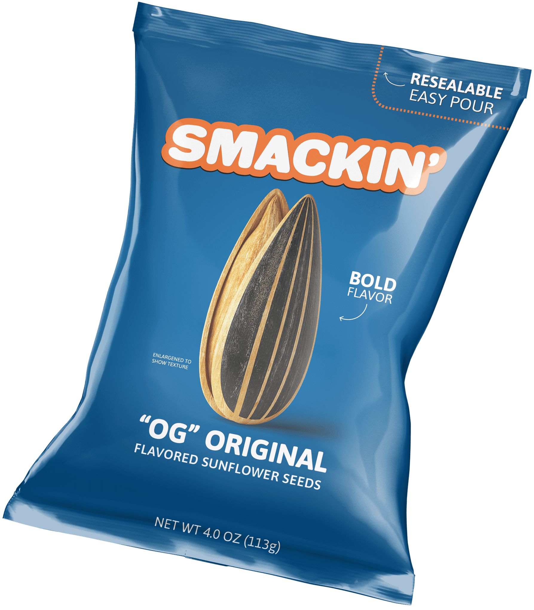SMACKIN' - Jumbo Roasted Sunflower Seeds, No Salty Burn, American Made, Easy Pour & Seal - "OG" Original, 4oz bag (12 Bags)