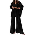 thumbnail image 2 of Lovskoo Women’S Oversize Two Piece Pajamas Set Loose Button-Down Loungewear Long Sleeve Shirt with Long Pants Sleepwear Lounge Sets Black, 2 of 7