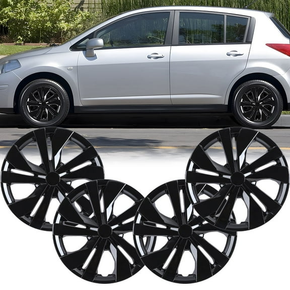 (Set of 4) 15 inch Steel Wheel Hubcaps for Nissan Versa 2007-2025,Versa Sedan 2007-2019,Versa Hatchback 2007-2012,Versa Note 2014-2019,Snap-on Installation,Black Lacquer