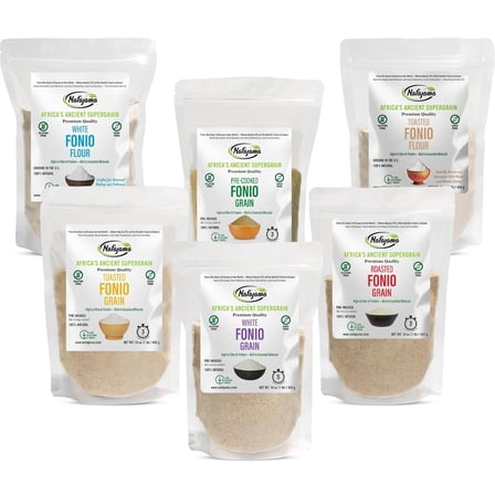 Nafajama Pack of 6 Premium Gluten-Free Fonio Grain & Flour | Ancient African Superfood | Lightly Toasted, Pre-Cooked, Vegan, Non-GMO, High-Fiber, All-Natural, Clean Eating Staple
